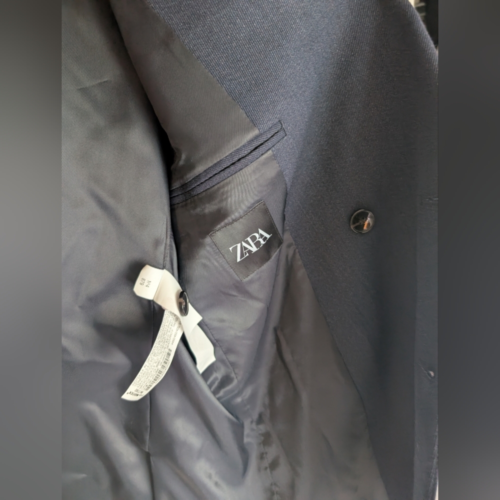 Zara Navy Double-Breasted Blazer 40R - Picture 5 of 7